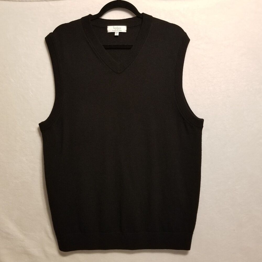 Turnberry L Vest V-Neck Extra Fine Merino Wool Black Preppy Academia Old Money